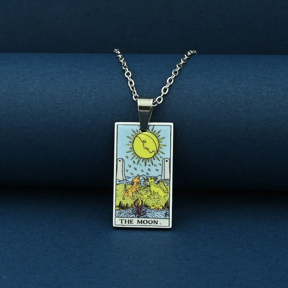 Vintage Tarot Card Necklace – Stainless Steel Tarot Pendant with Color Printed Arcana Design sold by Shopnova