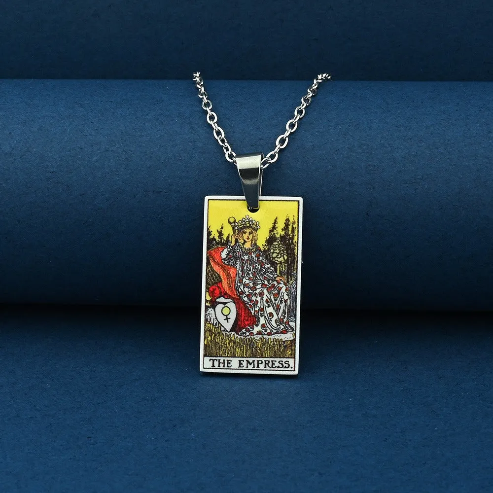 Vintage Tarot Card Necklace – Stainless Steel Tarot Pendant with Color Printed Arcana Design sold by Shopnova product image thumbnail 5