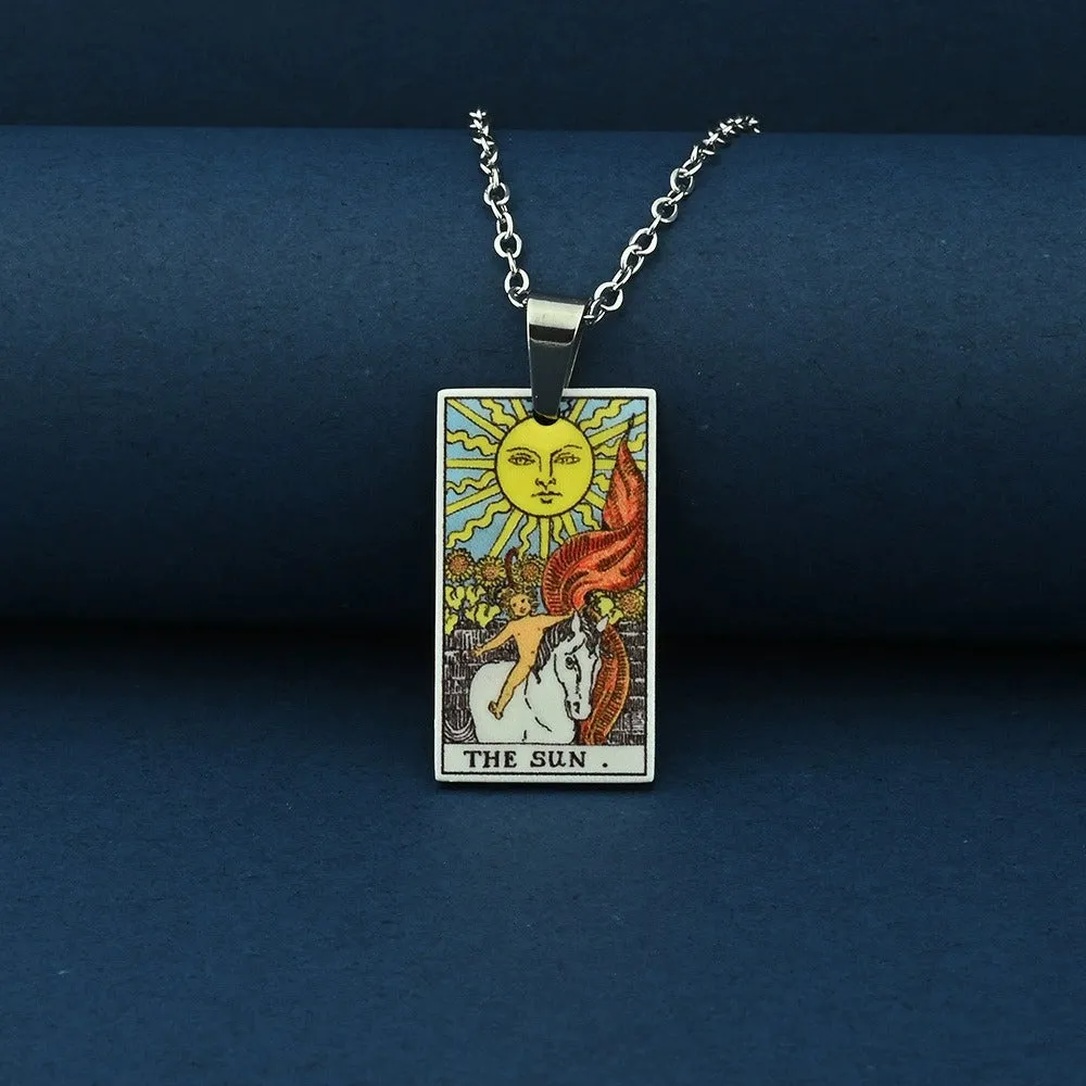Vintage Tarot Card Necklace – Stainless Steel Tarot Pendant with Color Printed Arcana Design sold by Shopnova product image thumbnail 2