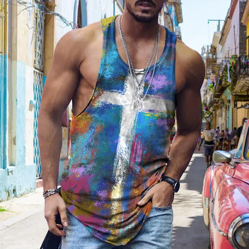 Easter Cross Tie Dye Pattern Trend Street Casual Tank Top sold by Shopnova