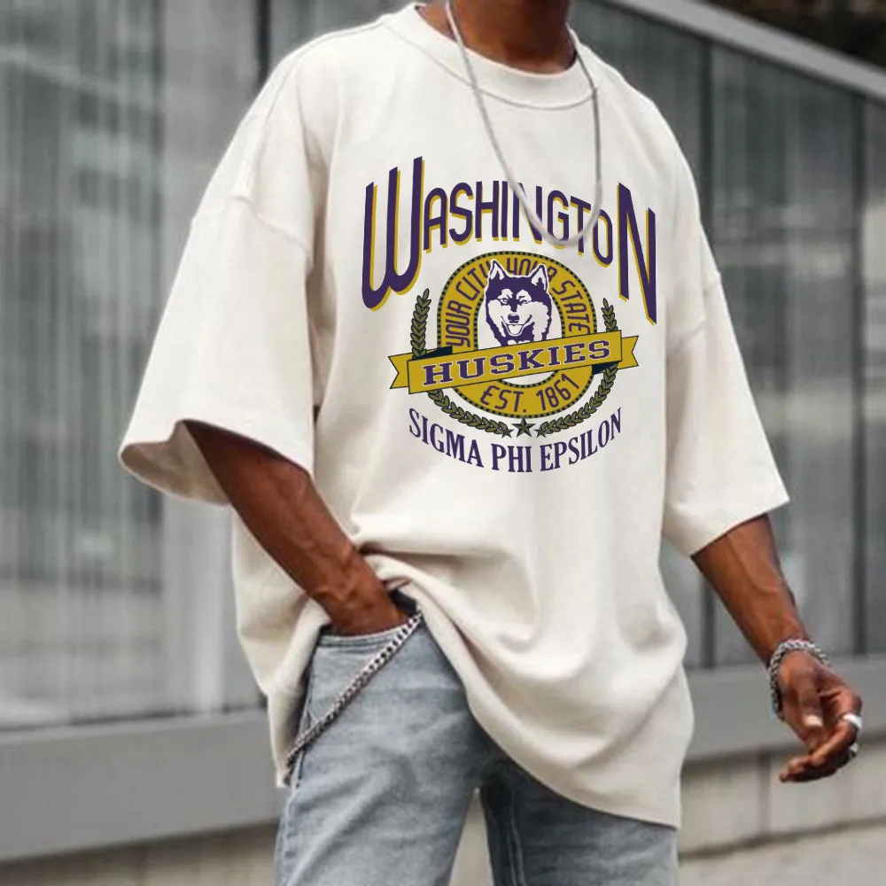 HUSKIES Alphabet Graphic Print Casual Men's T-Shirt sold by Shopnova product image thumbnail 2