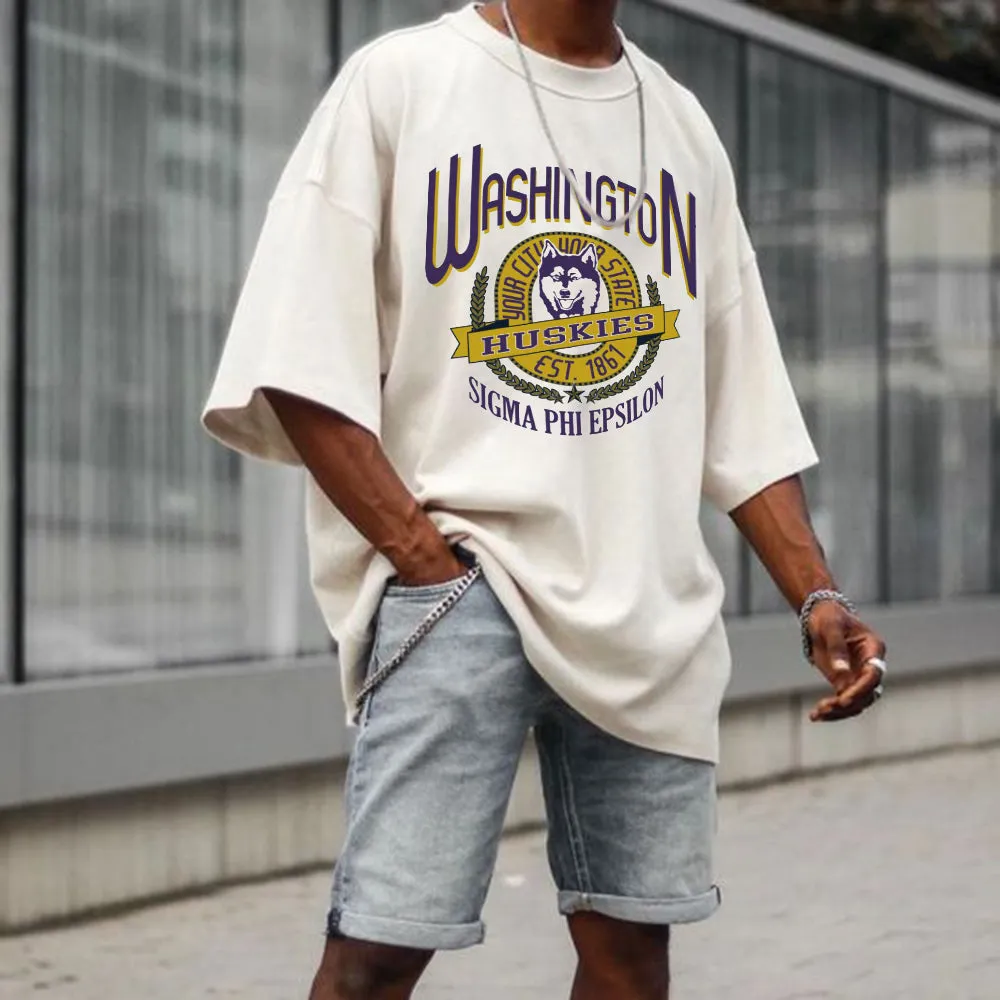 HUSKIES Alphabet Graphic Print Casual Men's T-Shirt sold by Shopnova