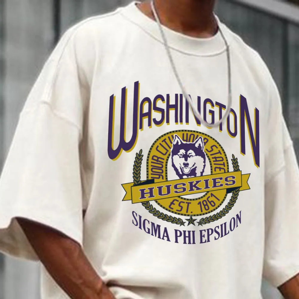 HUSKIES Alphabet Graphic Print Casual Men's T-Shirt sold by Shopnova product image thumbnail 3