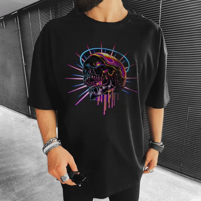 Skull Graphic Print Casual Loose Men's T-Shirt sold by Shopnova