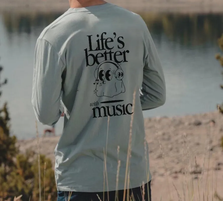 Life's Better with Music Cotton Sage Green Tee-A sold by Shopnova