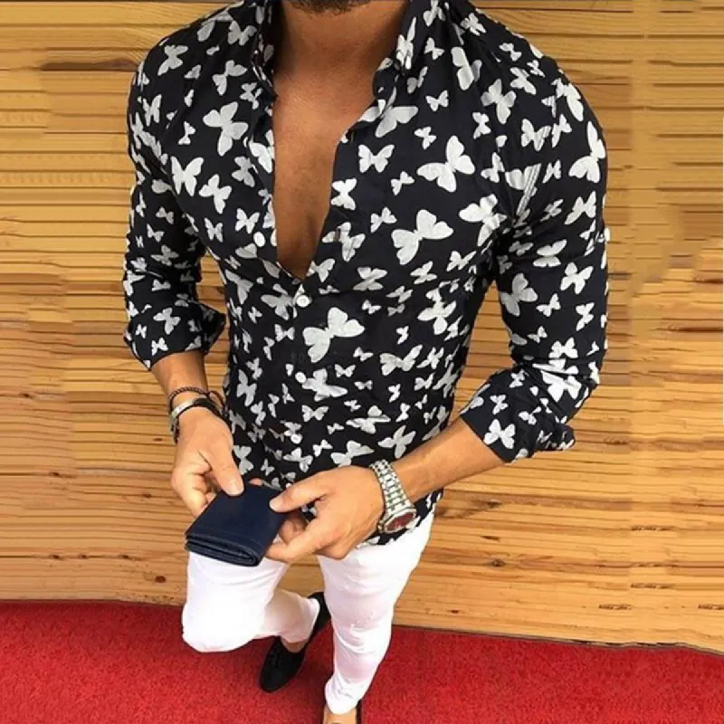 Butterfly print long sleeve men's top sold by Shopnova