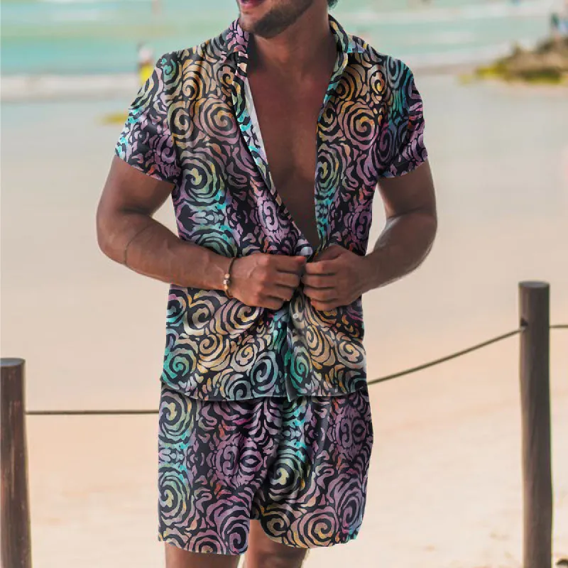 Personality Trend Retro Colorful Print Hawaiian Vacation Two-Piece Set sold by Shopnova