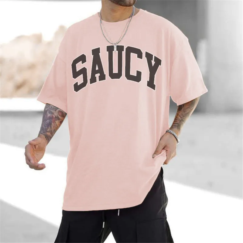 Clearance-Street Trend Casual Monogram Print Crew Neck T-Shirt sold by Shopnova