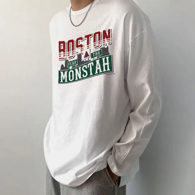 Boston Print Men's Casual Long Sleeve T-Shirts-B sold by Shopnova