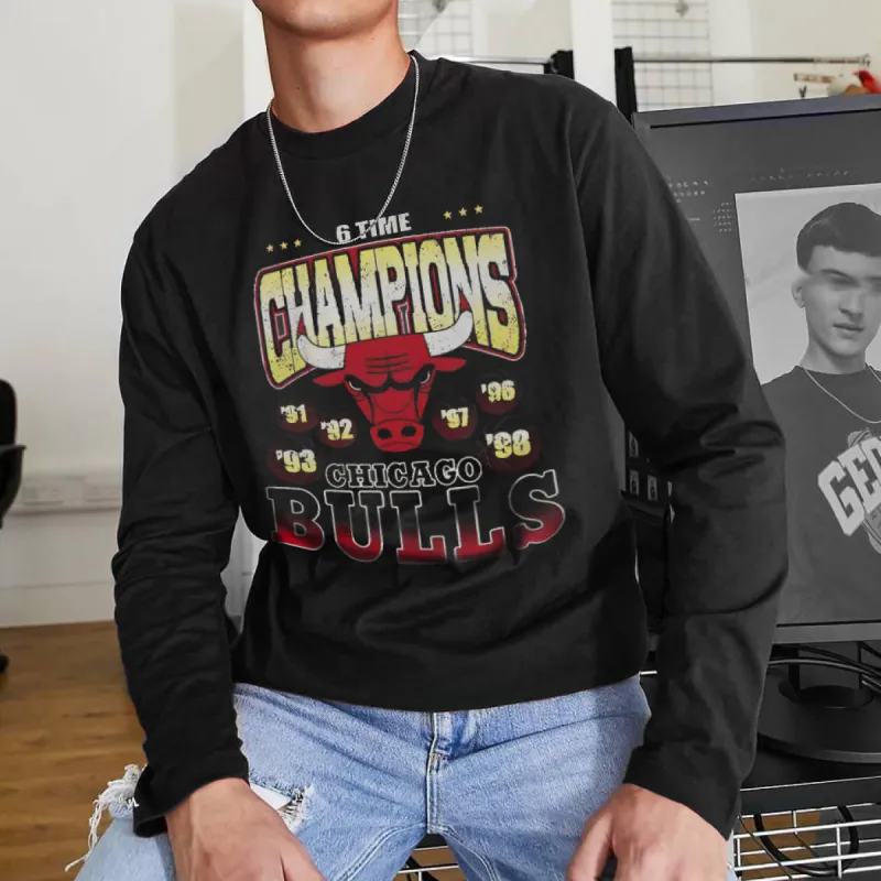 Champions Bull Basketball Print Men's Long Sleeve T-Shirts-B sold by Shopnova