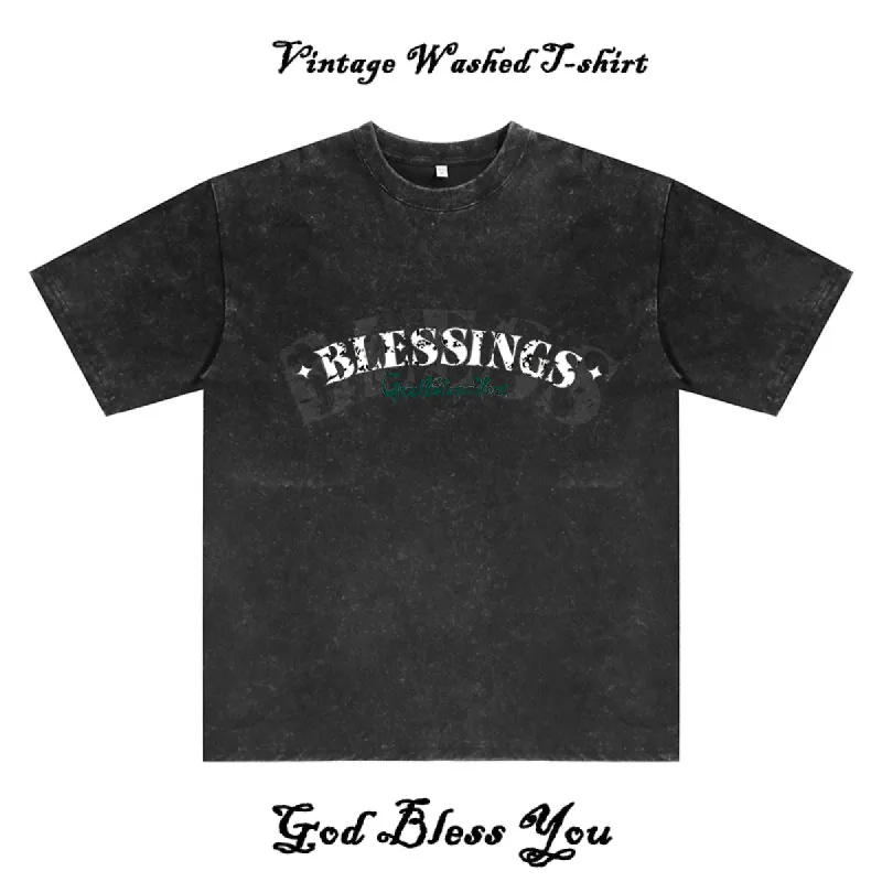 Blessings Men's Washed Black Cotton T-shirt sold by Shopnova
