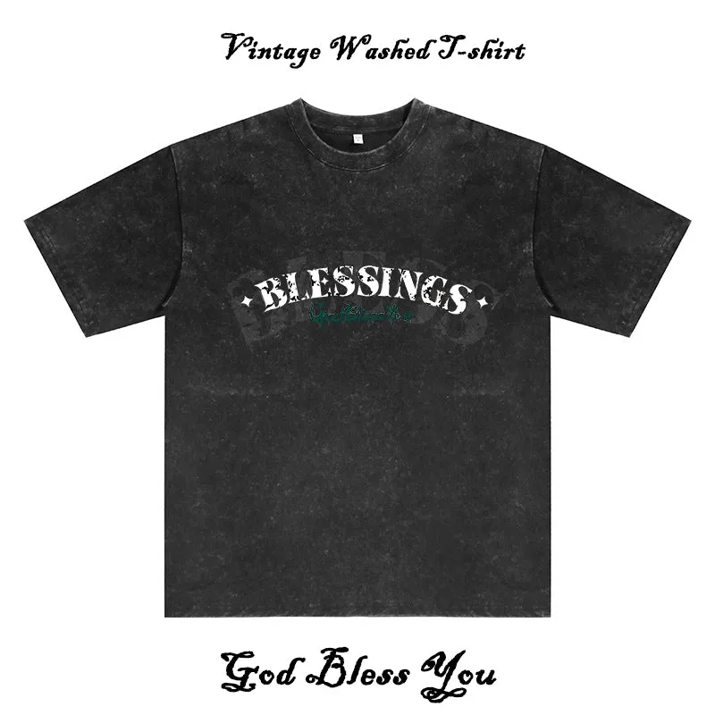 Blessings Men's Washed Black Cotton T-shirt sold by Shopnova