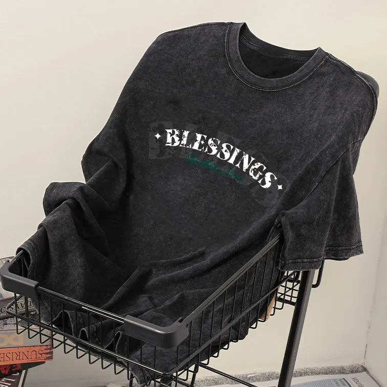 Blessings Men's Washed Black Cotton T-shirt sold by Shopnova product image thumbnail 2