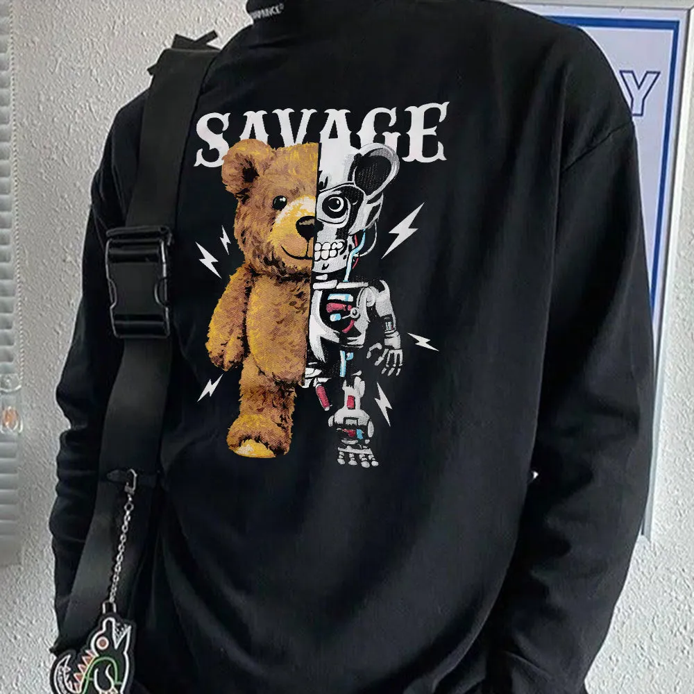 Savage Bear Graphic Print Men's Long Sleeve T-Shirt-B sold by Shopnova product image thumbnail 2