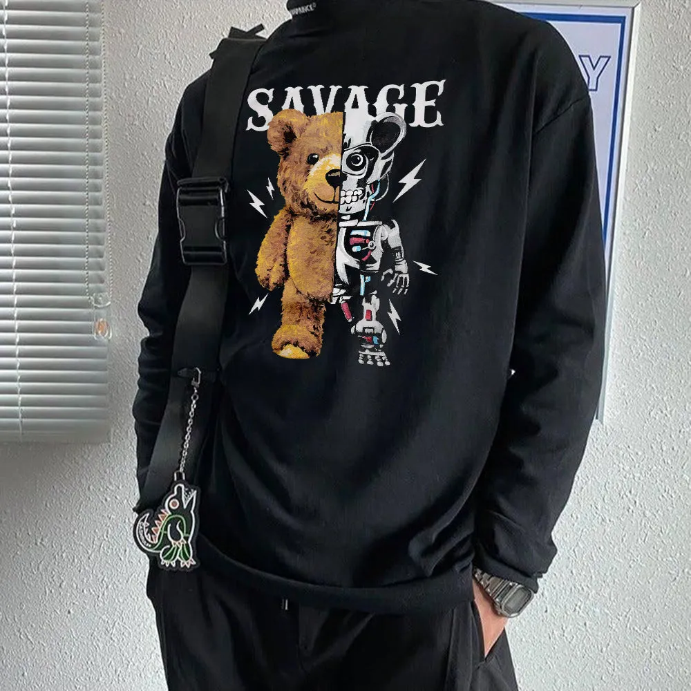 Savage Bear Graphic Print Men's Long Sleeve T-Shirt-B sold by Shopnova
