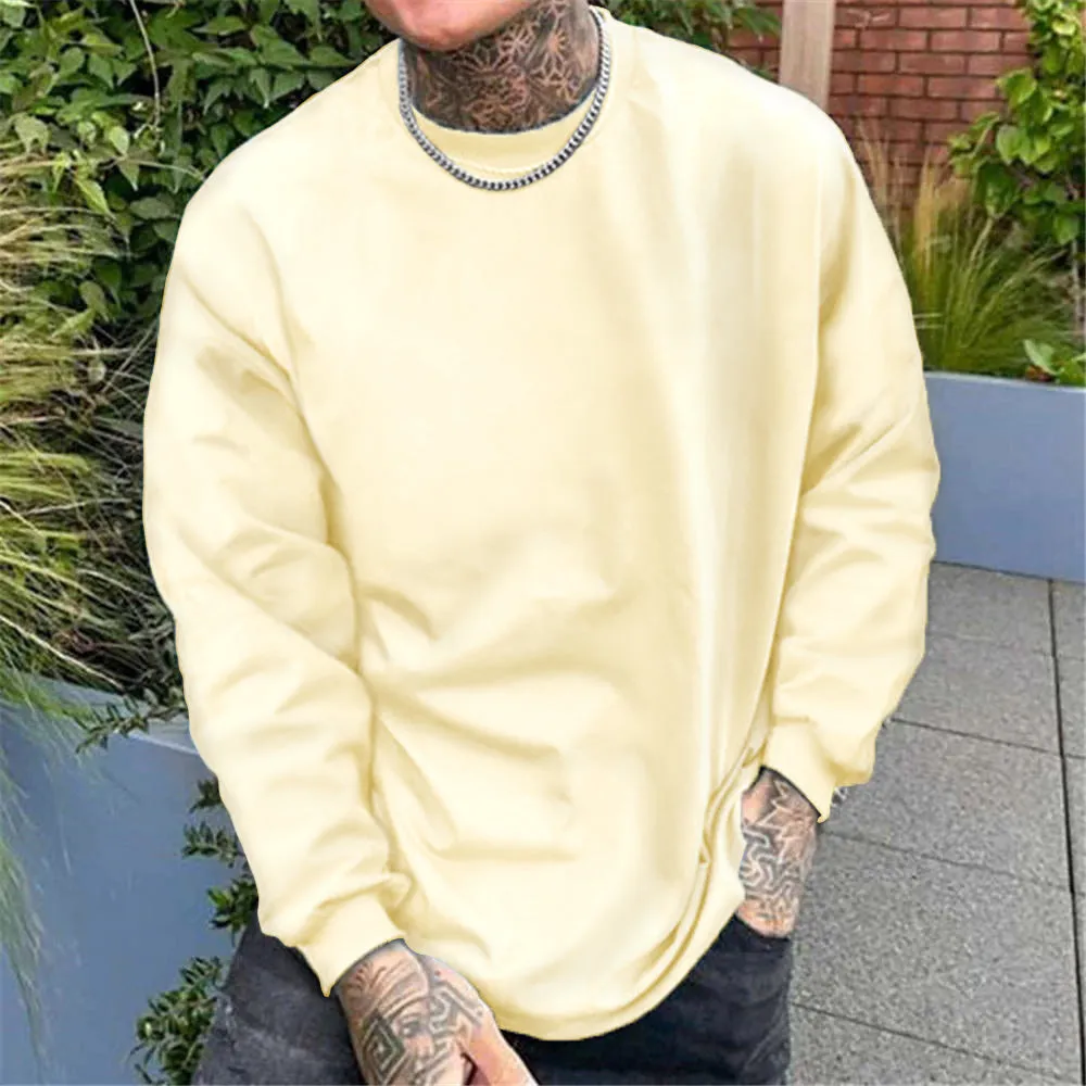 Men's Pure Color Rib Cuff Long Sleeved T-shirts-A sold by Shopnova