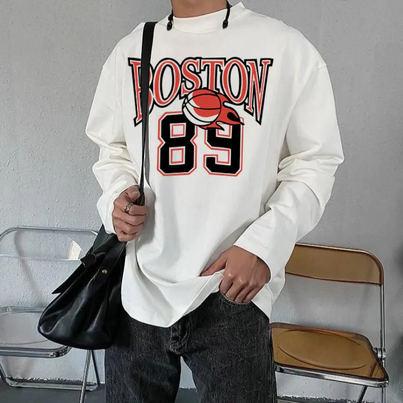 Boston 89 Basketball Print Men's Long Sleeve T-Shirts-B sold by Shopnova