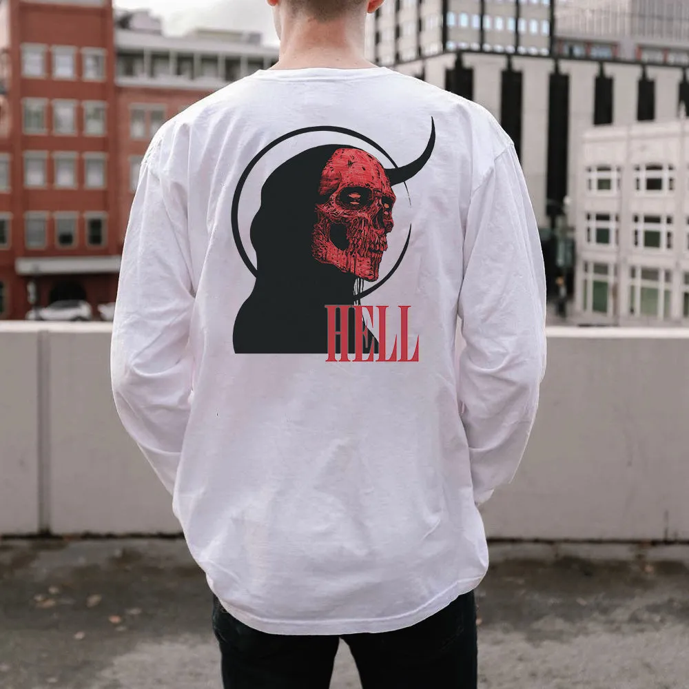 Evil Spirit Print Men's Casual Long Sleeve T-Shirts-A sold by Shopnova