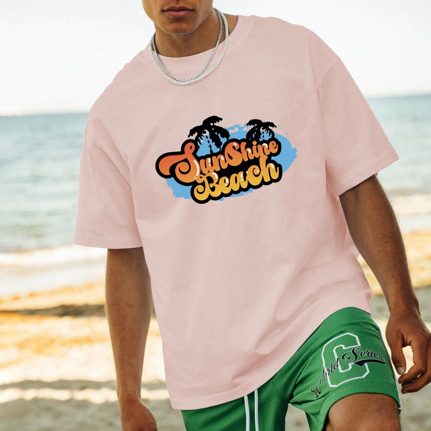 NOVAROPA™ Sunshine Beach Print Cotton T-shirt sold by Shopnova product image thumbnail 5
