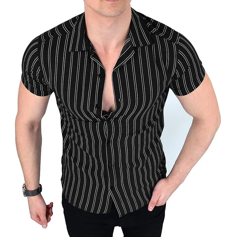 Double Stripe Muscle Casual Short Sleeve Shirt sold by Shopnova product image thumbnail 3