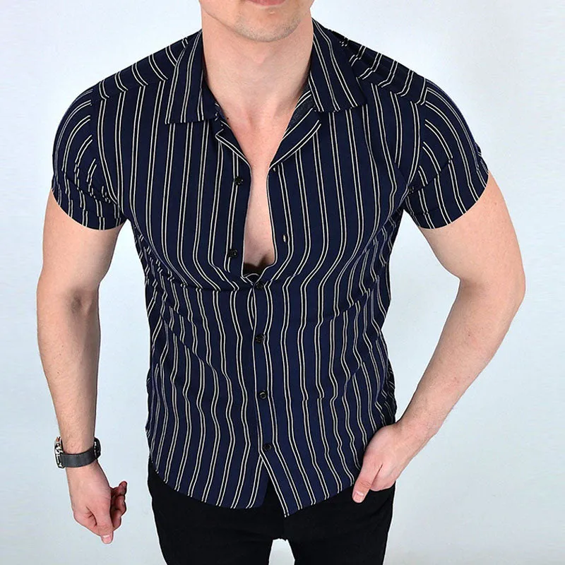 Double Stripe Muscle Casual Short Sleeve Shirt sold by Shopnova product image thumbnail 2