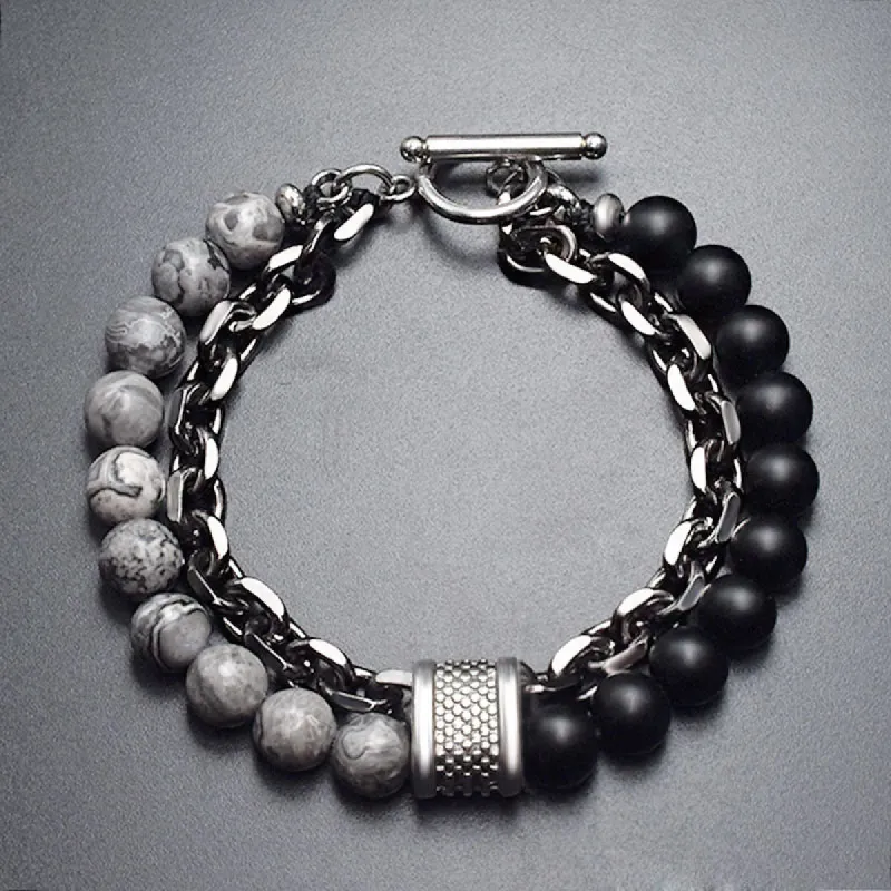 Frosted Map Stone Beaded Metal Men's Personality Trend Jewelry sold by Shopnova