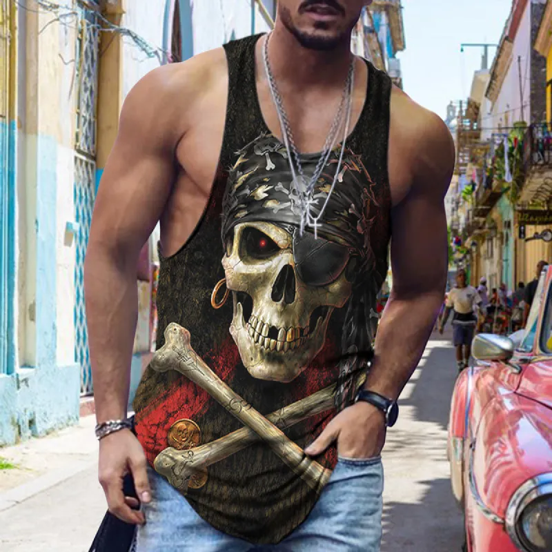 Street Trend Pirate Skull Print Casual Tank Top sold by Shopnova