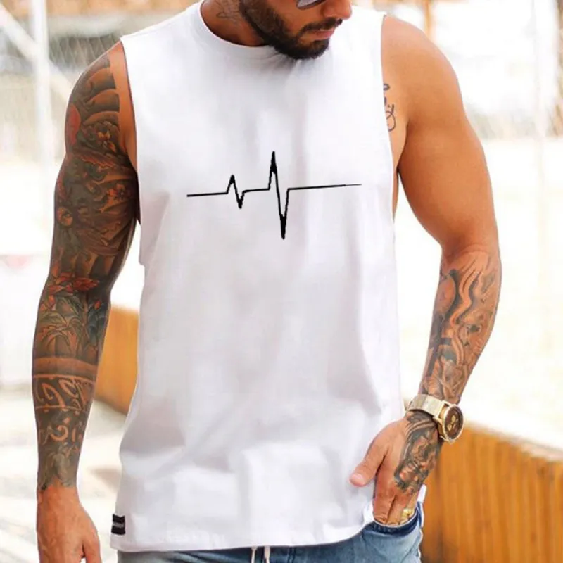 Trendy Personalized ECG Print Sleeveless Casual Vest-B made by Shopnova