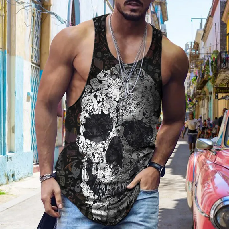 Street Trend Personality Digital Skull Printed Casual Vest sold by Shopnova product image thumbnail 3