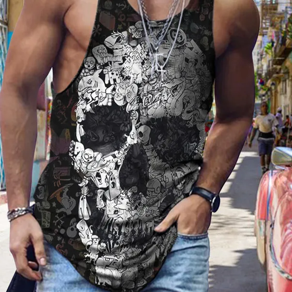 Street Trend Personality Digital Skull Printed Casual Vest sold by Shopnova product image thumbnail 2
