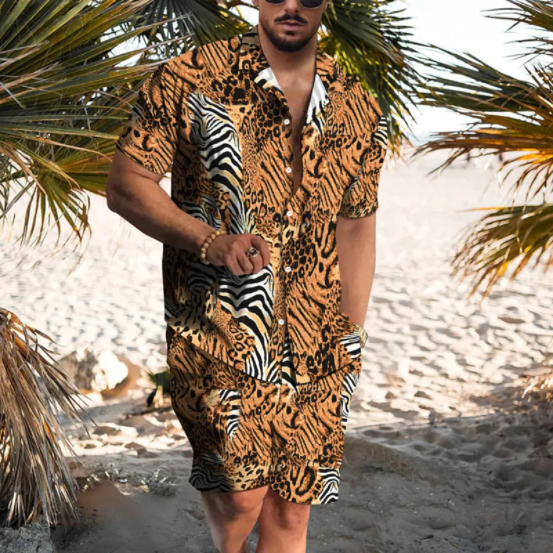 Trendy Street Animal Print Shirt Shorts Hawaiian Vacation Two-Piece Set sold by Shopnova