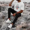 Surfboard Alphabet Graphic Print Crew Neck Men's T-Shirt sold by Shopnova