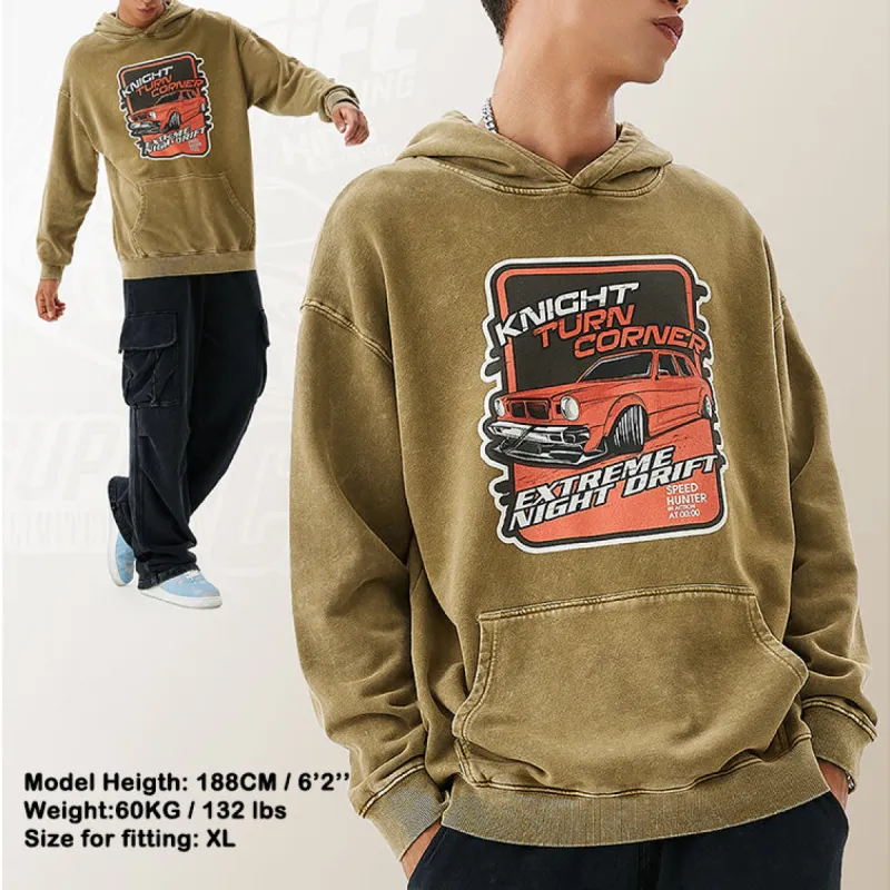Heavyweight Stonewashed Distressed Hoodie with Car Print sold by Shopnova