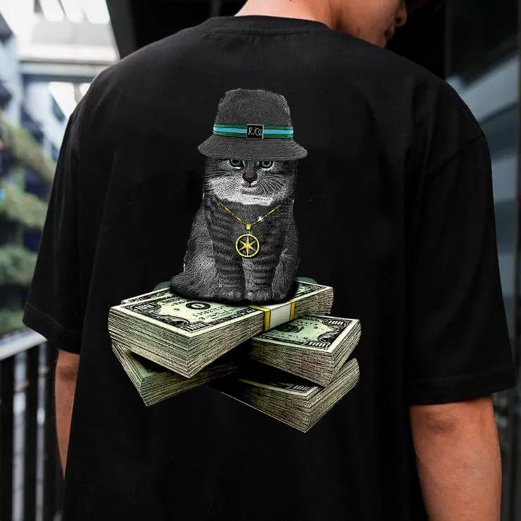 Cat Graphic Print Loose Short Sleeve Men's T-Shirt sold by Shopnova product image thumbnail 2