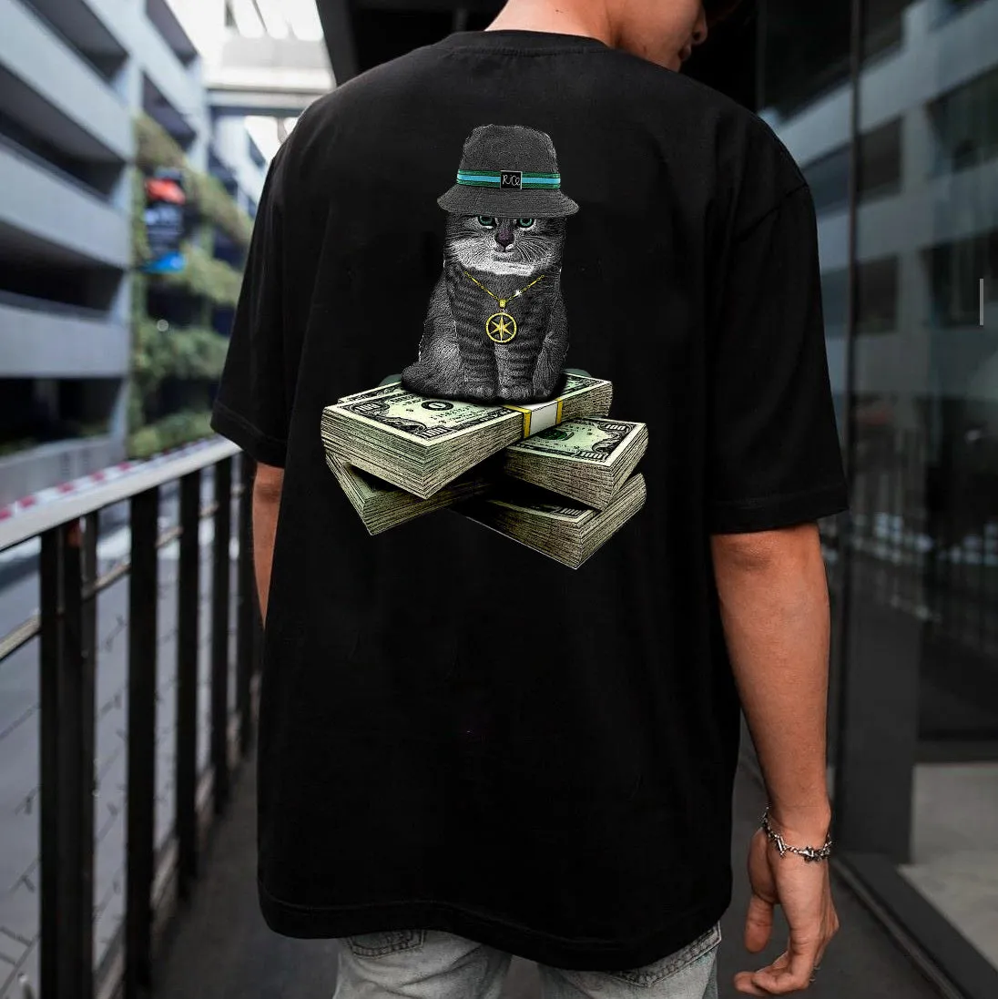 Cat Graphic Print Loose Short Sleeve Men's T-Shirt sold by Shopnova