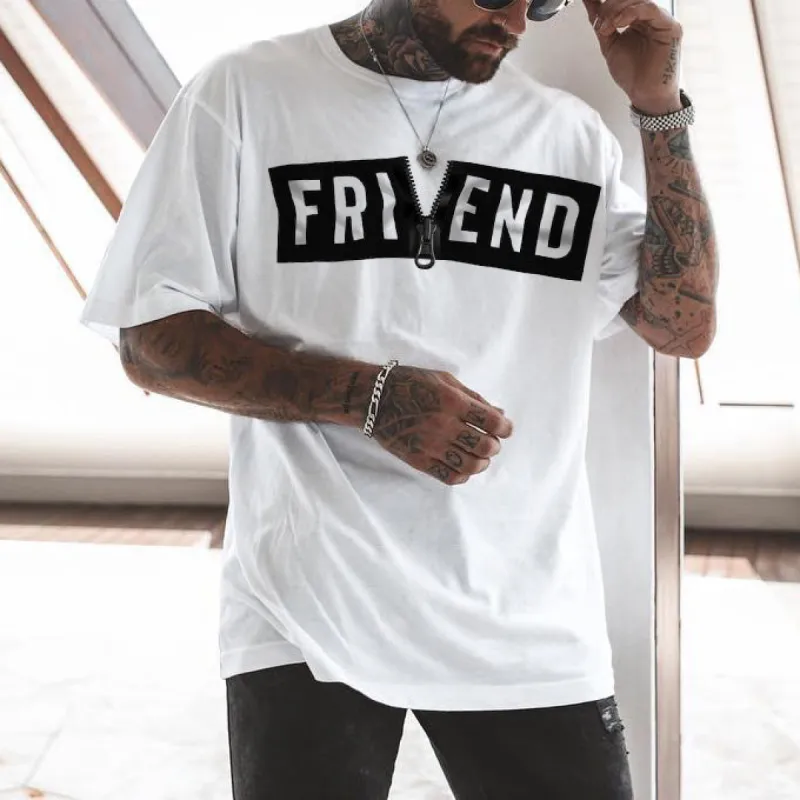 FRIEND zipper statement graphic print men's casual T-shirt sold by Shopnova