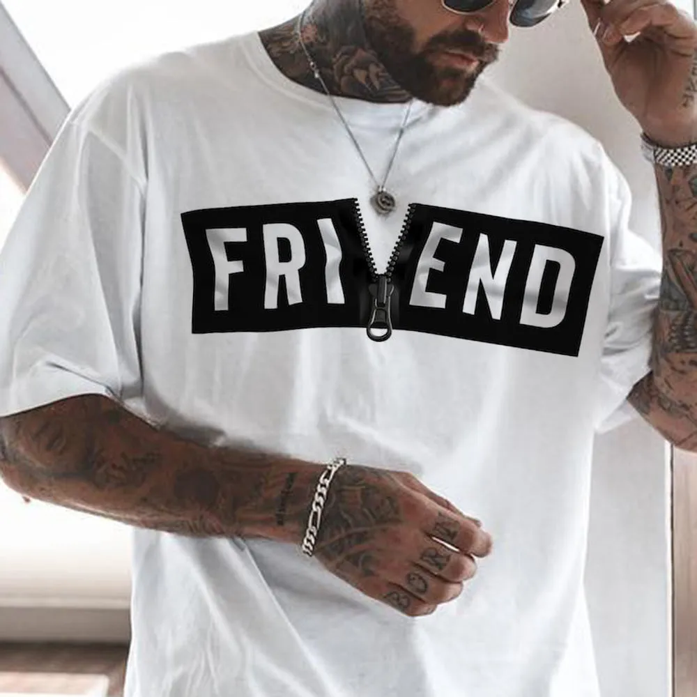 FRIEND zipper statement graphic print men's casual T-shirt sold by Shopnova product image thumbnail 2
