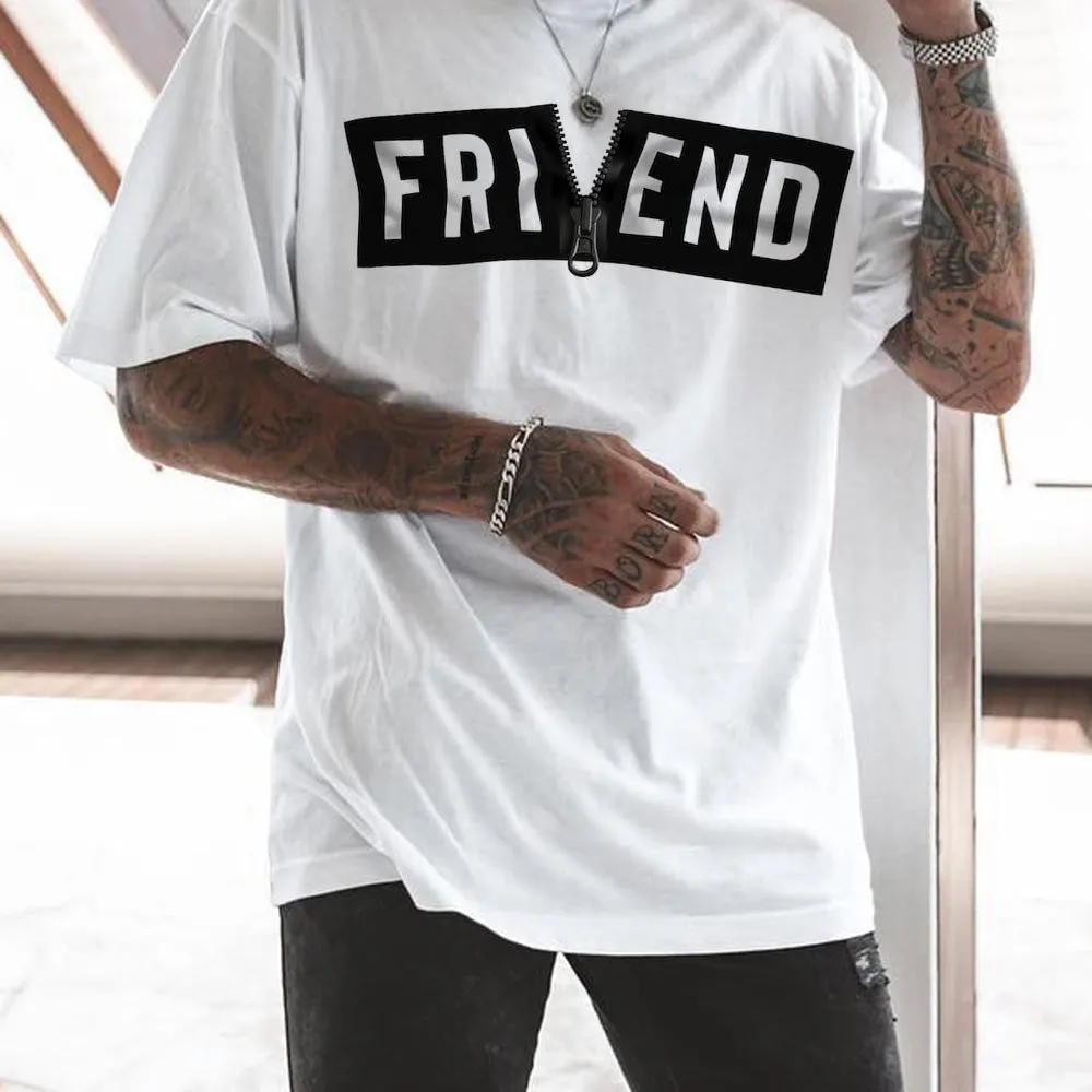 FRIEND zipper statement graphic print men's casual T-shirt sold by Shopnova product image thumbnail 3