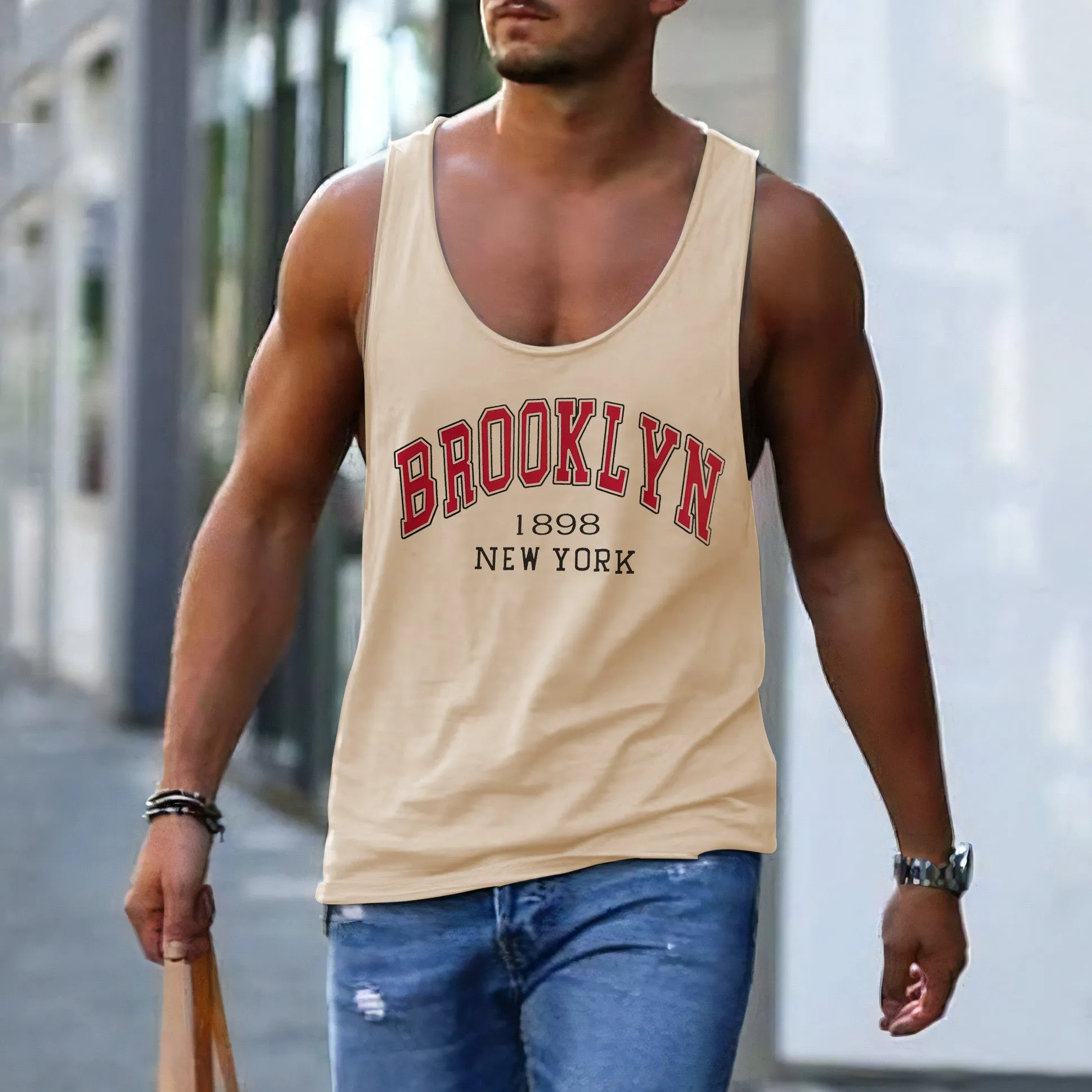 Brooklyn Alphabet Graphic Print Athleisure Men's Tank Top sold by Shopnova product image thumbnail 4