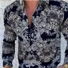 Men Paisley Prrint Lapel Button Long Sleeves Shirt sold by Shopnova