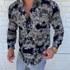 Men Paisley Prrint Lapel Button Long Sleeves Shirt sold by Shopnova