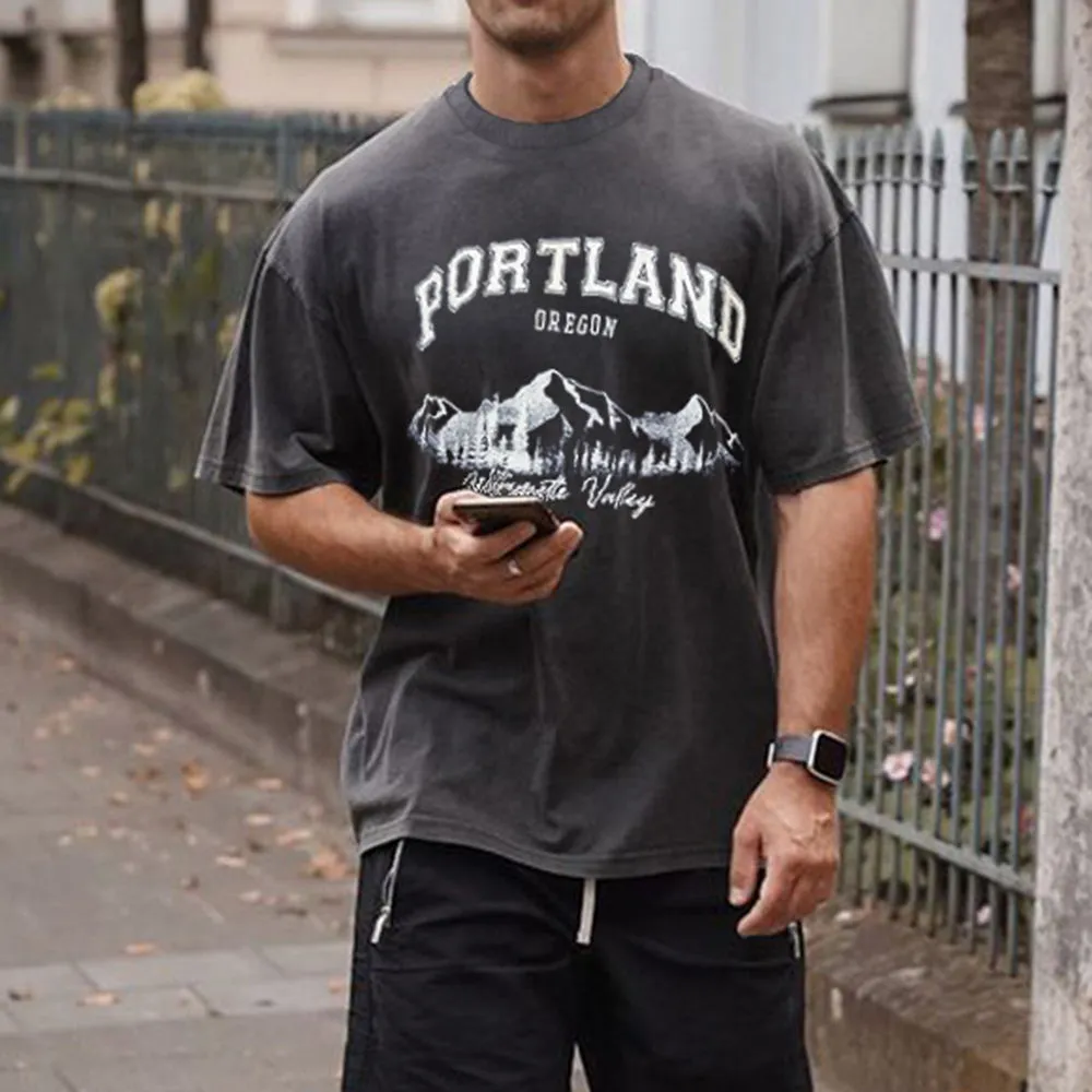 Portland Alphabet Graphic Print Loose Men's T-Shirt sold by Shopnova