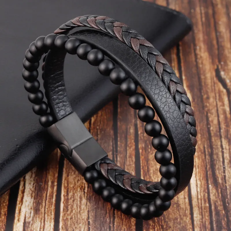 Leather Braided Men's Personality Trend Jewelry sold by Shopnova