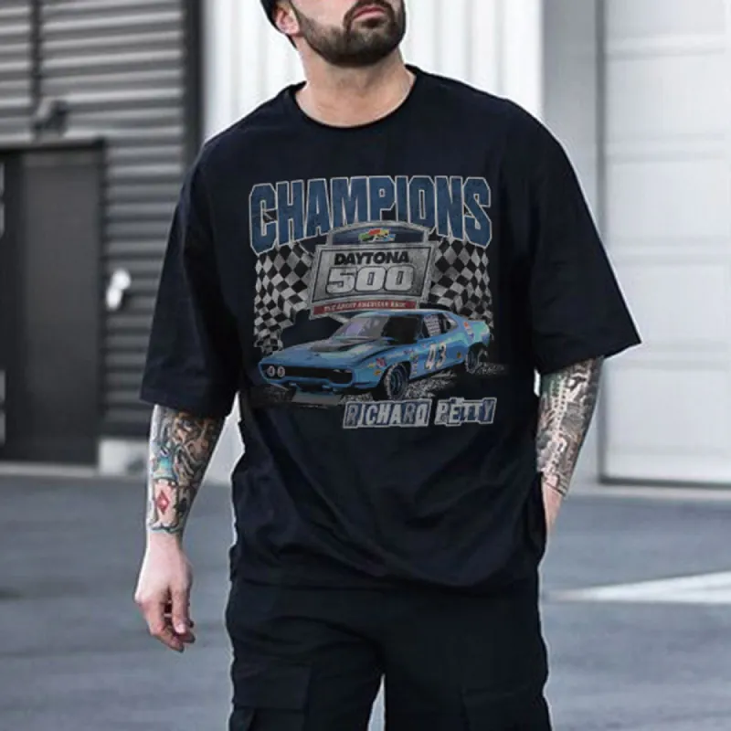 Racing Graphic Print Casual Loose Men's Short Sleeve T-Shirt sold by Shopnova