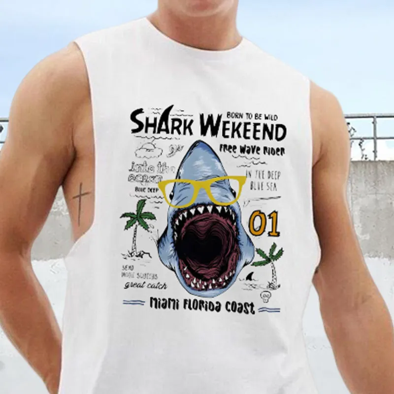 Miami Florida Coast Cute Shark Print Tank Top-B sold by Shopnova