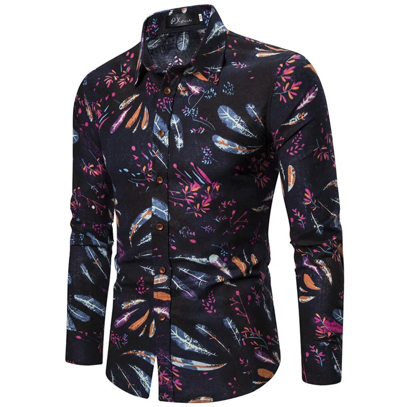 Long-sleeved Shirt With Lapel Print sold by Shopnova product image thumbnail 2