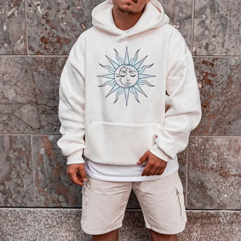 Sun & Moon Graphic Print Men's White Fleece Hoodie 320g sold by Shopnova