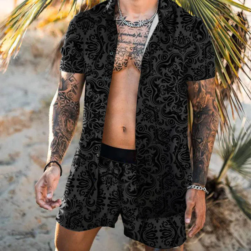 Men Black Paisley Print Button Front Two Piece Set sold by Shopnova