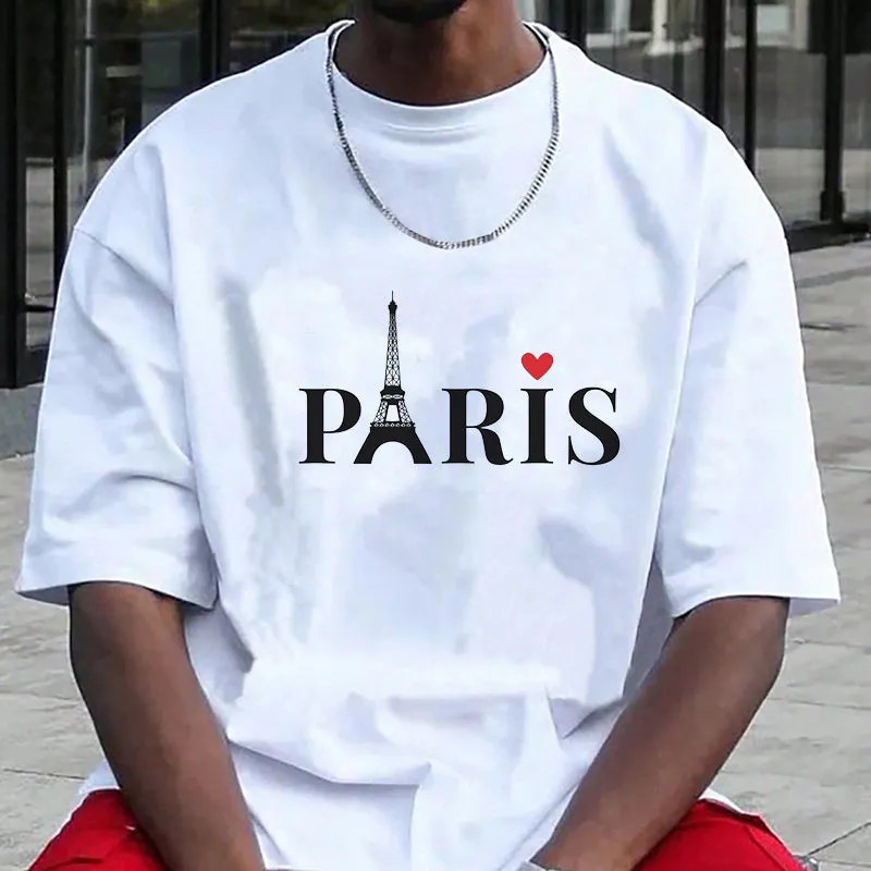 Love Paris Alphabet Print Men's Cotton T-shirt sold by Shopnova