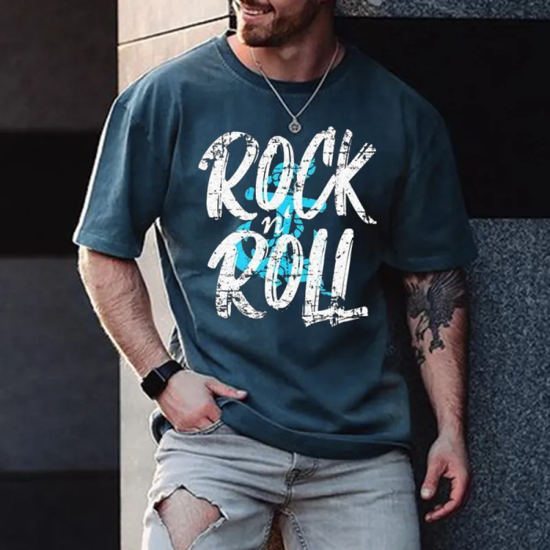 Rock Roll Music Graphic Print Statement Casual Men's T-Shirt sold by Shopnova